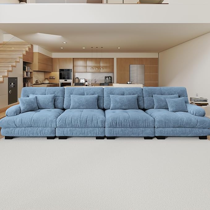 173.2 Oversized Modular Sectional Sofa 4 Seater Blue Large Sectional Couches for Living Room Chenille Fabric Sofa Set Cloud Couches Deep Seat Modern Sofas para Sala