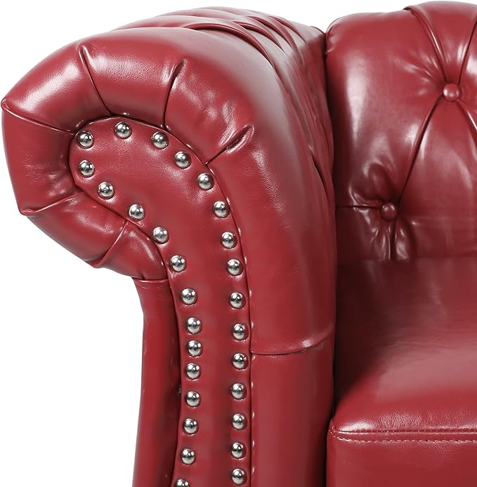 AVZEAR 2-Piece Living Room Sectional Sofa Set Upholstered Sofa Modern Sofa Couches Set Style Button Tufted PU Chesterfield Sofa for Living Room Apartment 1+3 Seat PU Claret
