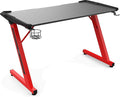 GAMDIAS Zeus Large Gaming Desk with Carbon Fiber Look Surface Home Office Computer Table Gamer Workstation with The Cup Holder and Headset Holder