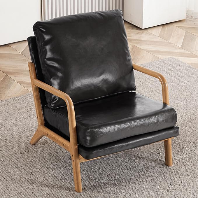 Mid Century Modern Accent Chairs for Living Room 23” Wide Comfy Chair for Bedroom Small Cozy Leather Reading Chairs for Adults 108° Lounge Arm Chair Indoor with Detachable Cover 5.5 Foam Cushion