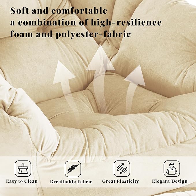 Lazy Chair with Ottoman Comfy Accent Lounge Chair with Side Pocket Modern Reading Armchair with Footrest Upholstered Sofa Chair for Small Spaces Bedroom Living Room Dorm Khaki