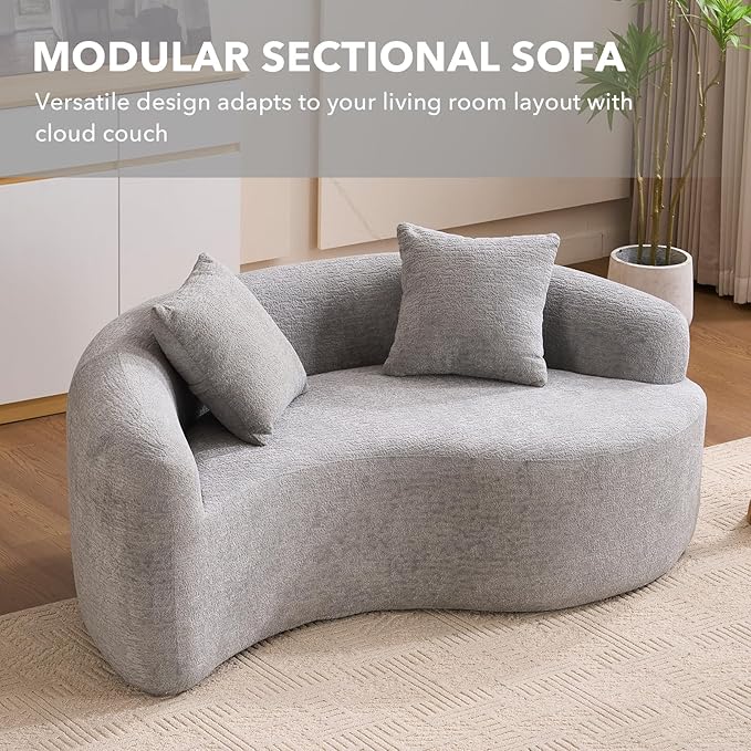 67 Modular Sectional Loveseat Sofa Chenille Upholstered Cloud Couch with S-Shaped Cushion Boneless Couch Sleeper Deep Seat Sofa with Throw Pillows for Living Room (Light Gray) | Chenille Comfortab