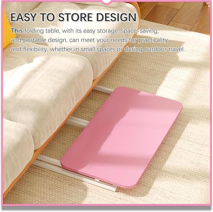 4NM 27.5 Mobile Small Rolling Computer Desk Folding Laptop Cart Table with Wheels Portable Office Desk for Small Space Couch Bed - Pink and White