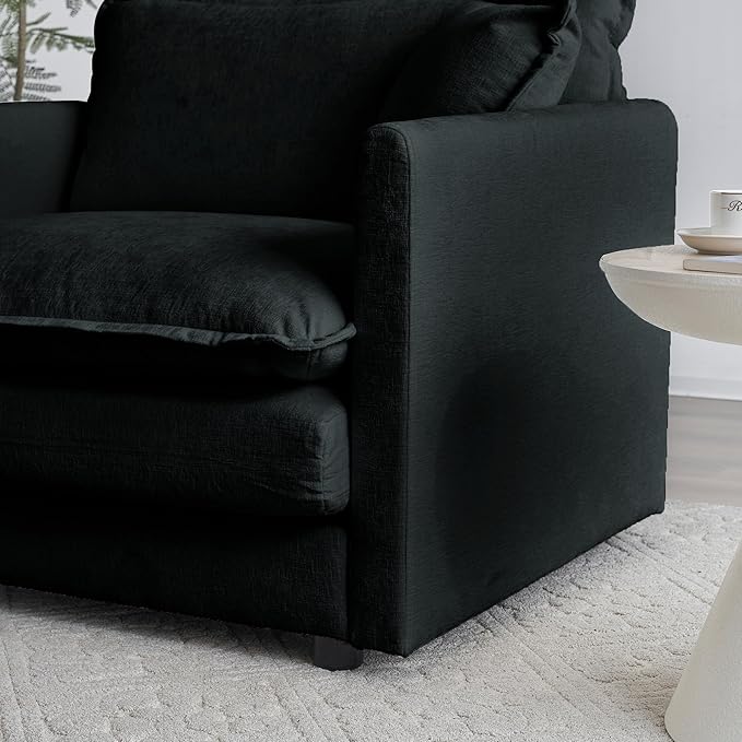 146.5 Upholstered Sofa Couch Modern Minimalist Style Modular Sofa Couch with Pillows Mid-Century Modern Couch 4-Seater Sofa for Living RoomBlack
