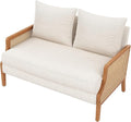 Loveseat Sofa Couches with Rattan Arms and Pillows for Living Dining Room Bedroom Office Entryway Small Spaces Ivory