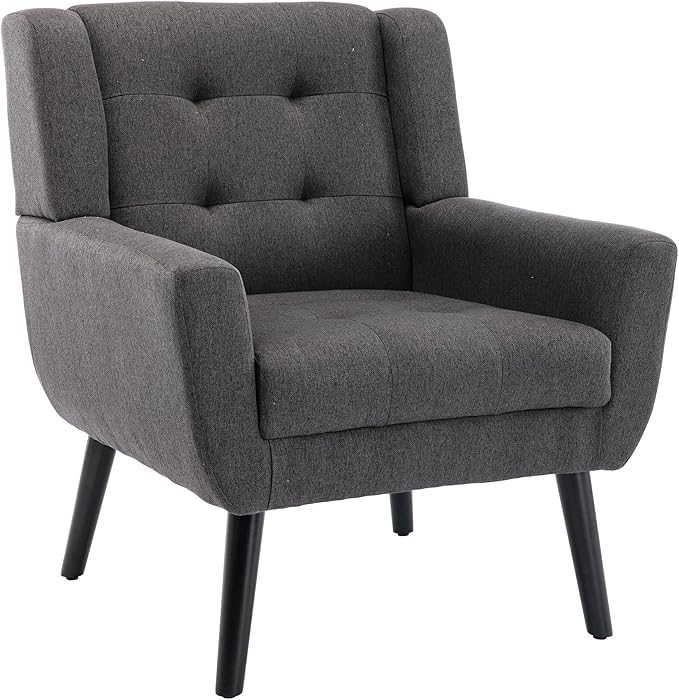 Modern Soft Linen Material Ergonomics Accent Chair Living Room Chair Bedroom Chair Home Chair with Black Legs for Indoor Home