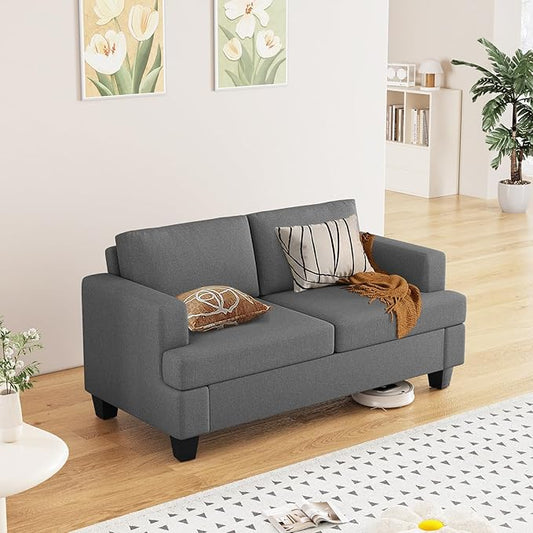 Furnimart 62 Loveseat Couch Modern Love Seat Sofa Comfy Deep Seat Sofa for Living Room Small Couches for Small Spaces 2 Seater Couch for Bedroom Linen Dark Grey
