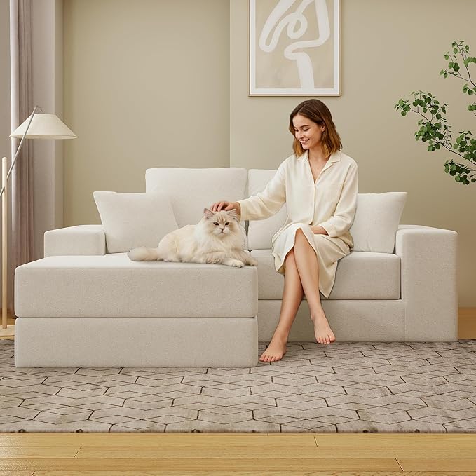 Cloud Modular Sectional Sofa Comfy Boneless Couch for Living Room Modern L-Shaped Couch with Reversible Chaise Customizable Sleeper Sofa with Non Slip No Assembly &amp Deep Seat Beige