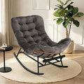 GarveeHome Indoor Papasan Rocking Chair Rattan Rocker with Extendable Footrest &amp Detachable Flannel Cushion 352lbs Sturdy Large Reading Lounge for Indoor Bedroom Living Room Dark Grey
