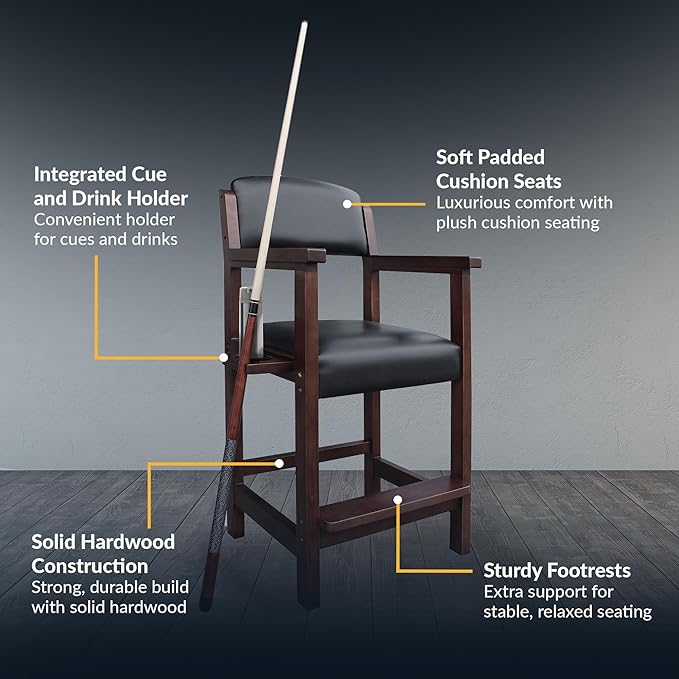 Hathaway Cambridge Spectator Chair – Billiard Stool with Cushioned Seat Footrest and Storage – 25 L x 22.5 W x 44.25 H with 30.5 Seat Height - Pool Table Accessories and Decor