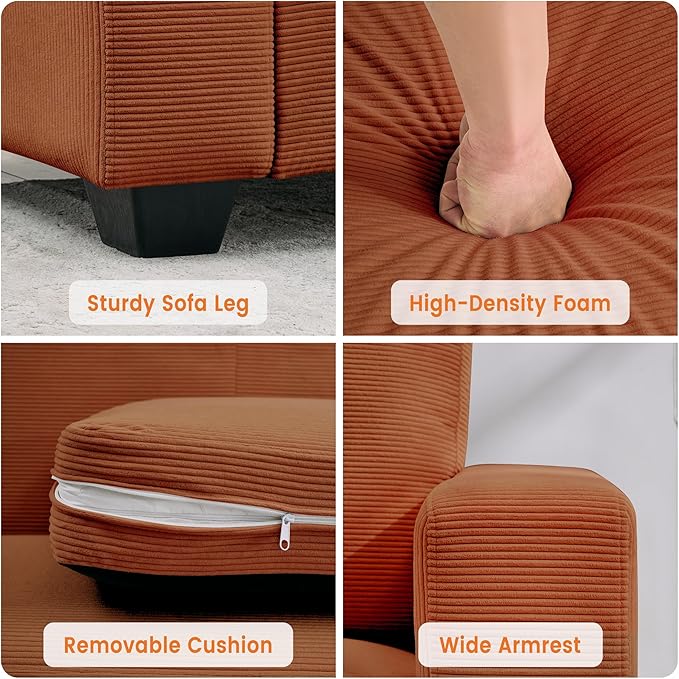 Modern Loveseat Sofa Couches for Living Room 83 Boneless Comfy Corduroy Sofa for Apartment Bedroom or Office Soft Upholstered Couch for Compact Spaces Deep Seats Wood Frame Removable Cover Red