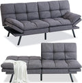 Opoiar Modern Convertible Sleeper Sofa Memory Foam Futon 71x33x32 Loveseat Bed Breathable Linen Adjustable Lounge Couch with Metal Legs Dark Grey