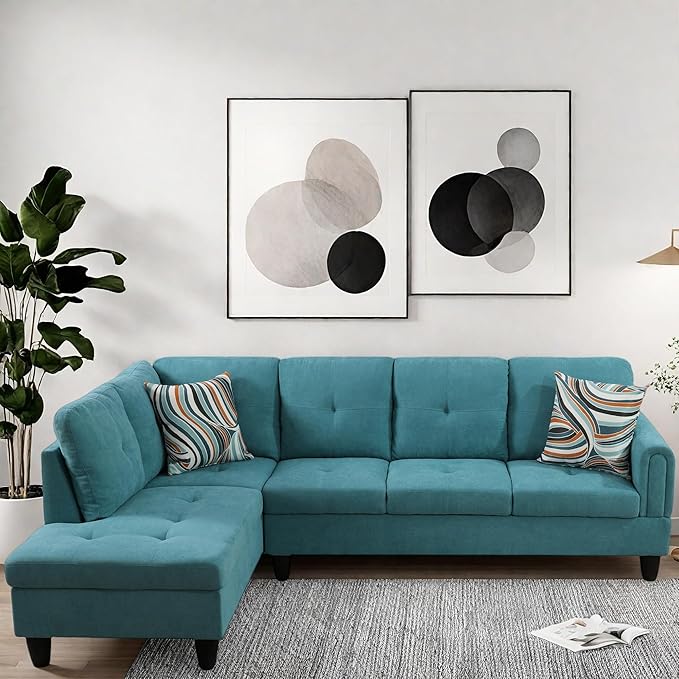 L Shaped Couch Modular Sectional Sofa with Chaise Modern Modular Sofas Furniture Sofa Couches for Living Room/Apartment/Office/Bedroom Teal Blue
