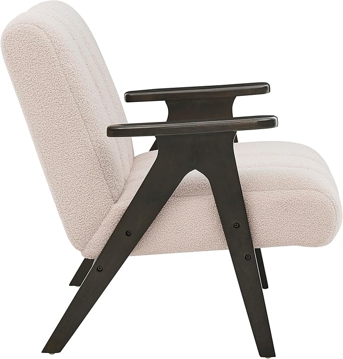 Roundhill Furniture Rella Modern Teddy Sherpa Accent Chair with Espresso Wood Frame Beige