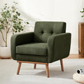 HUIMO Fabric Accent Chair Mid Century Modern Arm Chair Button Tufted Living Room Chairs for Bedroom Study Office (1 Green)