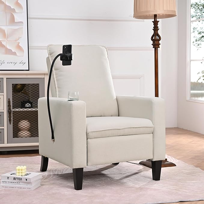 Adjustable Recliner Chairs for Adults Fabric Push Back Recliner with Cup Holder and Phone Holder for Living Room and Bedroom (Beige)