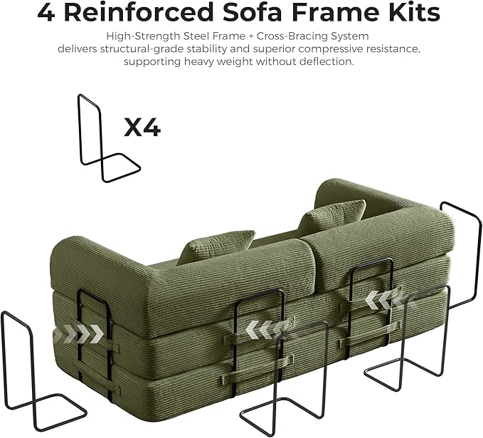 5-in-1 Convertible Sofa Bed | 79 Modular Sleeper with High-Resilience Foam &amp Fixed Frame No Assembly | Corduroy Fabric Ideal for Small Spaces Studio (Light Green)