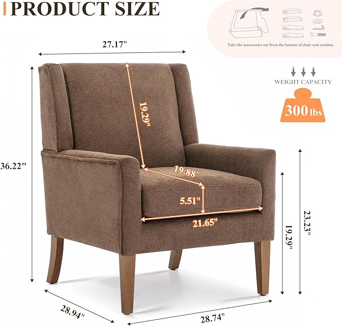 Accent Chairs for Living Room Mid-Century Wooden Fabric Living Room Chairs Arm Chair Side Chairs for Living Room Bedroom Reading Nook