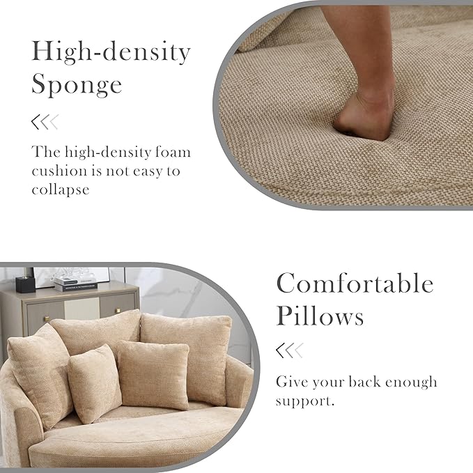 Aoiy &amp Wifon 59.8 W Oversized Barrel Chair with Ottoman Round Chair with Ottoman Extra Large Living Room Chair Set with Wheels Knitted Chenille Wheat