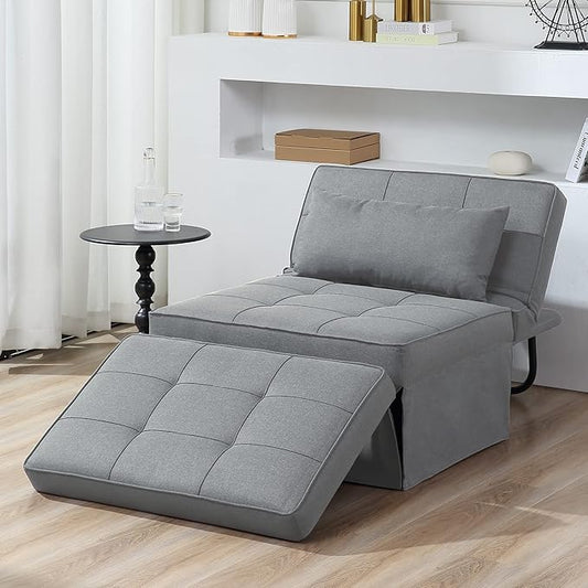 BIGSYY Sofa Bed Set of 4 in 1 Multi Function Folding Ottoman Sleeper BedModern Convertible Chair Adjustable Backrest Sleeper Couch Bed for Living Room Small Room Apartment Light Grey