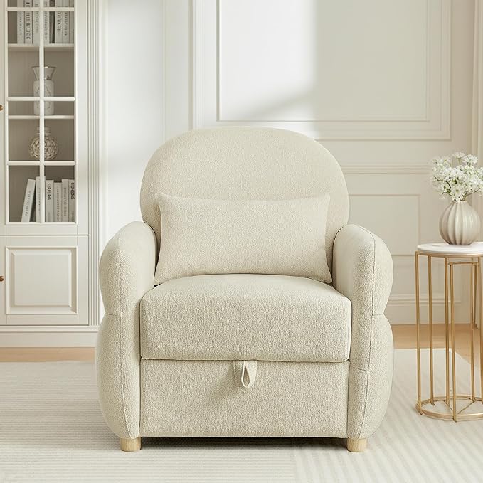 Accent Chairs Set of 2 Living Room Chairs in Chenille Fabric Modern Reading Chair with Storage Function for Living Room Apartment and Compact Spaces (Beige)