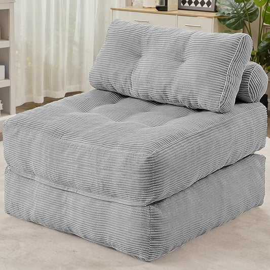 HABUTWAY Folding Sofa Bed Convertible Sleeper Chair Bed w/Dual-Pillow &amp Handle Foldable Floor Sofa Lounge w/Back Support for Living Room Bedroom Apartment Office Single Light Grey