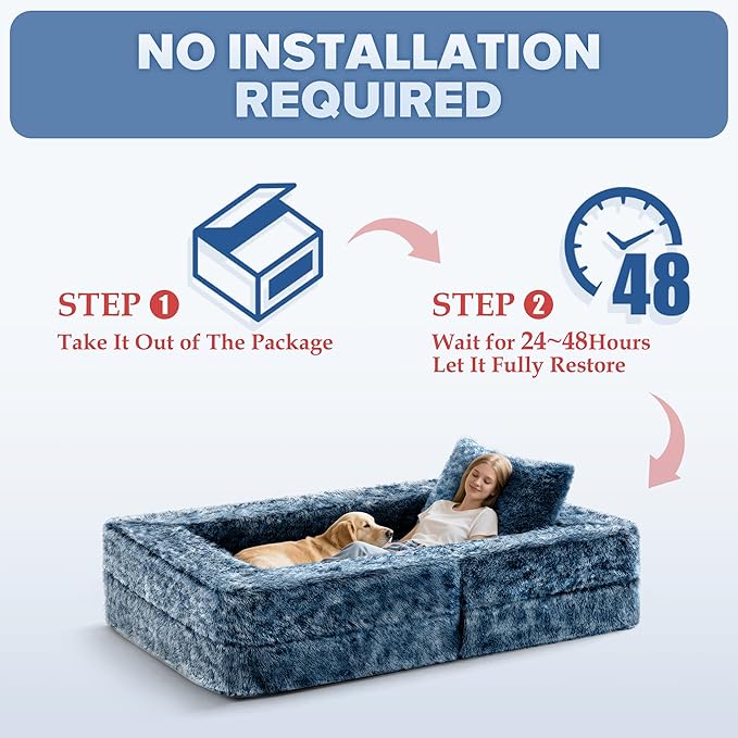 HABUTWAY Convertible Sofa Bed 3-in-1 Futon Sofa Bed with Pillow Foldable Pull Out Floor Sofa Bed with Removable Cover Plush Boneless Couch for Living Room/Bedroom/Dorm