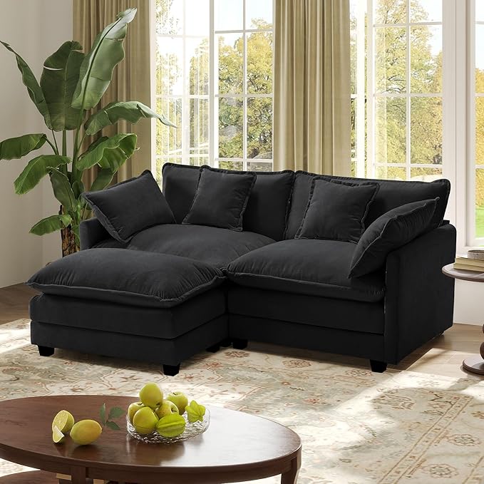 77.6 Modular Sectional SofaLoveseat Couch for Living Room Modern Deep Seat Sofa 2 Seater Chenille Fabric Comfy Cloud Couches with Throw Pillows &amp Ottoman for ApartmentSmall Spaces