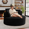 Antetek 53-inch Round Chaise Lounge Chair Indoor Modern Cloud Single Corduroy Couch with 3 Pillows Boneless Compressed Memory Foam Sofa Chair for Living Room Bedroom Apartment Black