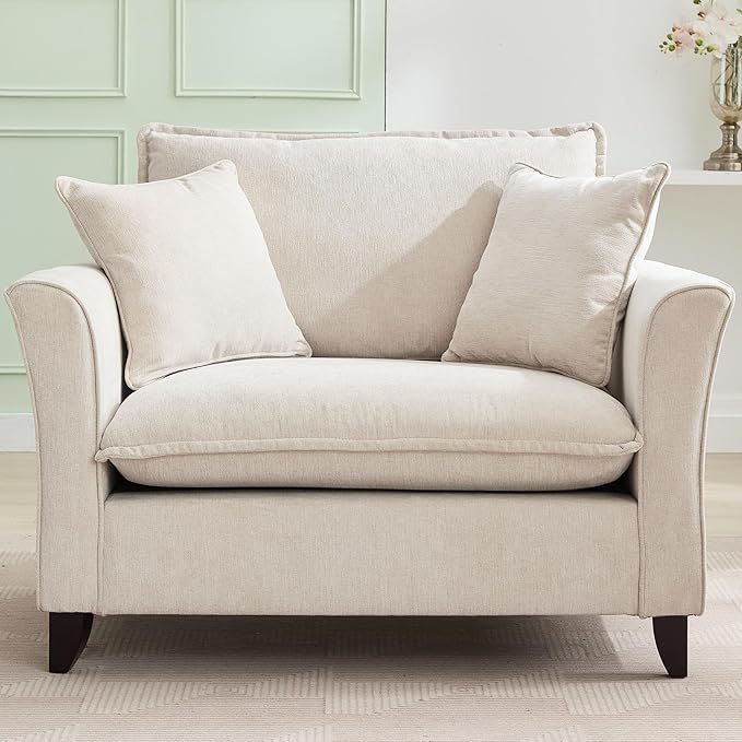 46.30 Oversized Armchair Chenille Fabric Comfy Chair and a Half Single Sofa with Pillow for Living Room Bedroom Office Apartment Cream Color