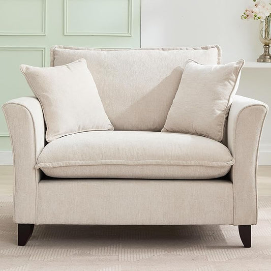 46.30 Oversized Armchair Chenille Fabric Comfy Chair and a Half Single Sofa with Pillow for Living Room Bedroom Office Apartment Cream Color