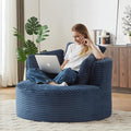 Oversized Round Chair 48W Corduroy Comfy Circle Armchair with Deep Seat &amp 3 Pillows Upholstered Floor Boneless Chair Fluffy Modern Cozy Sofa Chairs for Living Room Bedroom Apartment(Blue)