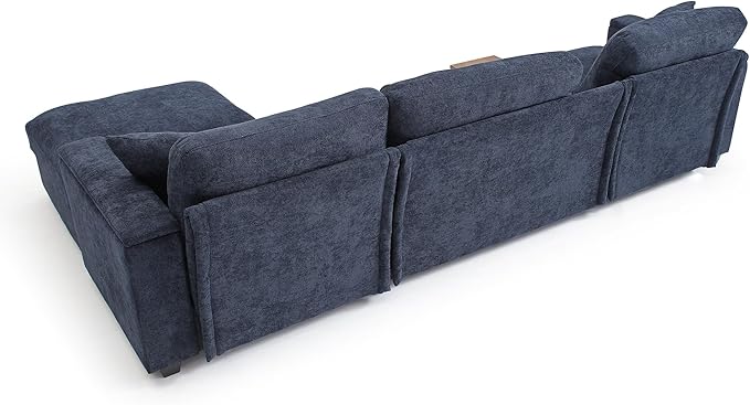 Oversized L-Shaped Modular Sectional Sofa with Storage Armrest Reversible Couch with Movable Ottoman USB Ports Cup Holders 360°Swivel Tray Comfy Cloud Cushions for Living Room or Apartment Blue
