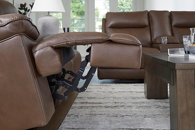 Signature Design by Ashley VonRyan Modern Leather Upholstered Power Recliner with Adjustable Headrest and USB Port Dark Brown