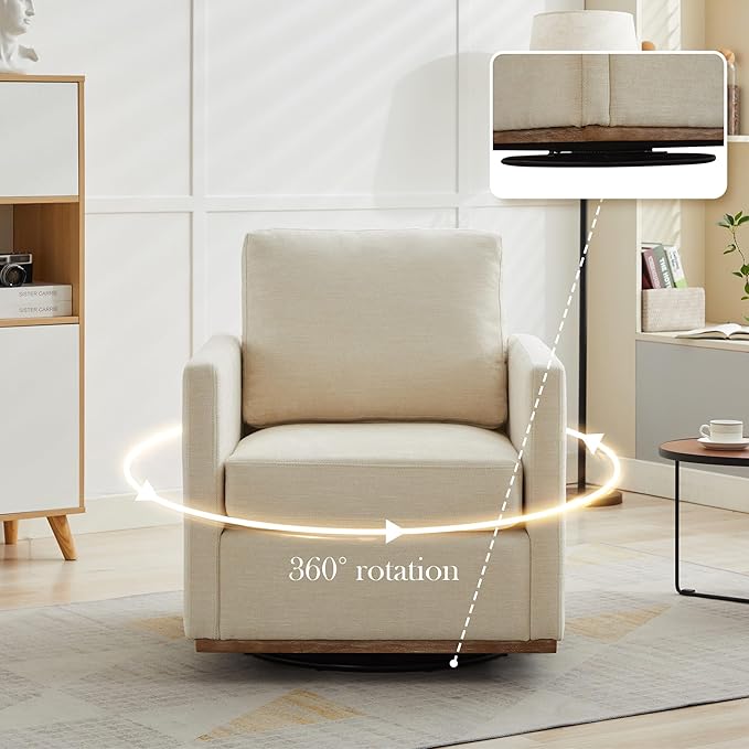 Aoiy &amp Wifon 30.7 W Swivel Accent Chair Set of 2 Mid Century Modern Swivel Chair for Living Room Comfy Small Accent Chair Wavy Chenille Beige