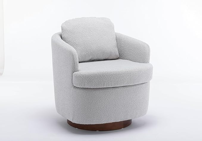 Club Reading ChairTeddy Fabric Armchair360°Swivel Armchair for ApartmentLiving RoomOfficeReception AreaLight Gray