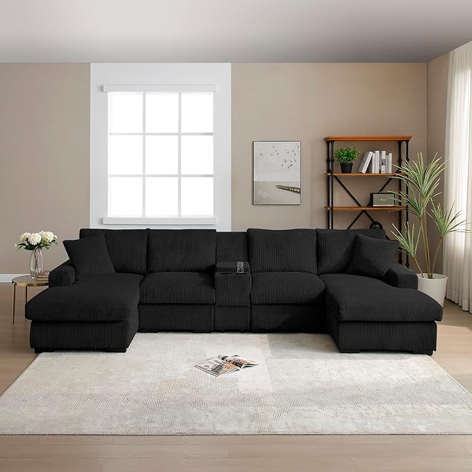 U-Shaped Sectional Cloud Sofa with Storage Console and Cupholders 126-Inch U-Shaped Symmetrical Corduroy Sectional Couch W/2 Chaise LoungesUSB-C Ports &amp 2 Pillows