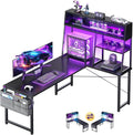 AODK L Shaped Gaming Desk with Led Lights 59 Inch Reversible Gaming Computer Desk with Display Shelves PC Gamer Desk Gamer Table with Storage Bag L Desk for Game Black