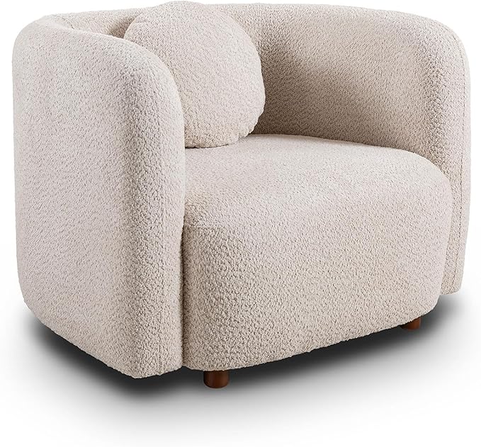Set of 2 Oversized Accent Chairs Modern Boucle Lounge Chairs for Living Room Minimalist Japandi Seating with Thick Cushion Cozy Upholstered Armchairs for Bedroom Apartment Small Spaces Beige