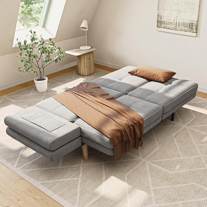 Gizoon 70.9 Sofa Bed Futon Couch Bed with Adjustable Backrest Modern Sleeper Sofa with Removable Armrest for Extended Length Love Seat for Living Room Office and Small Spaces Apartment Grey