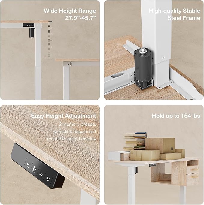 47.2'' Standing Desk with File Cabinet Height Adjustable Electric Sit Stand Desk Lateral File Cabinet Computer Workstation for Home Office Light Walnut