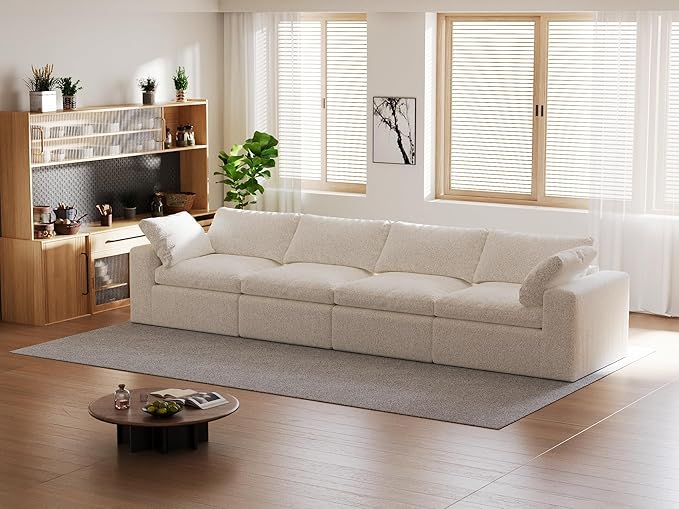 140’’ Oversized Boneless Couch for Living Room Cloud Couch Modular Sectional Free Combination with Washable Cushion Cover No Assembly Required White (4-Seat)