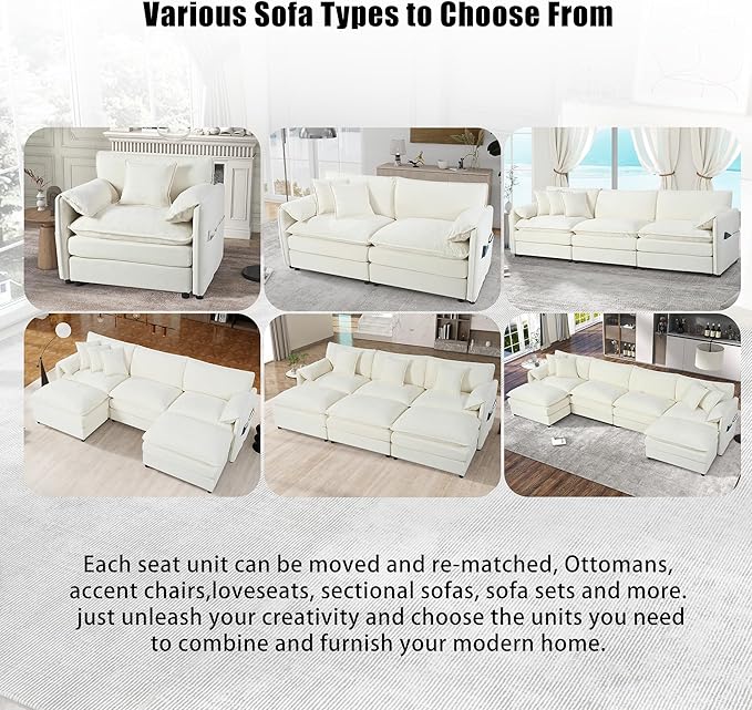 Oversized Chenille Loveseat Sofa 76” Comfy 2 Seater Couch with Deep Seat Modular Love Seat Couch for Living Room Bedroom Apartment Easy Assembly Small Cloud Couch White