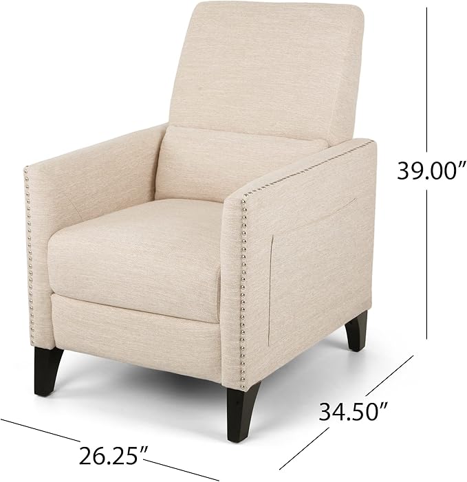 KEIKI Push Back Chair Living Room Chaise Lounge Single Sofa Upholstered Armchair with Wooden Legs and Nailhead Trim
