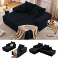 75Oversized Chaise Lounge ChairSectional Double Lounge Chaise with Pillows Upholstered Corduroy Boneless Lounge Chair Fluffy Modern Loveseat Sleeper Sofa for Living Room or Bedroom(Black)