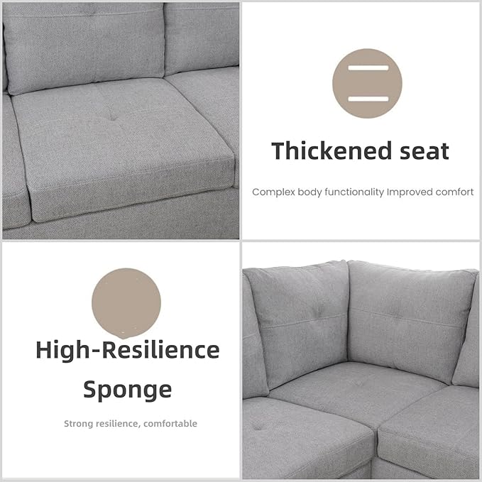 FONTOI L Shaped Sectional Couches for Living Room Modern Modular Sectional Sofa with Ottoman Storage Comfy L Shaped Couch with Chaise for Bedroom Apartment Furniture Gray