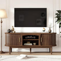 Mid Century TV Stand for TVs up to 65 Inches Entertainment Center with Storage Power Outlet Fluted Sliding Doors &amp Adjustable Shelves Modern Media TV Console Table for Living Room (Walnut)