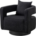 Swivel Barrel Chair Modern Teddy Round Accent Chairs Curved Open Back 360 Degree Swivel Arm Chair with Pillow Single Sofa Chair for Living Room BedroomBlack