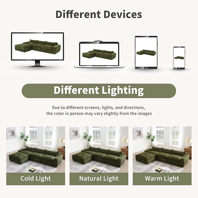 116'' Oversized Modular Sofa Fully Compressed 4 Seat Spacious Foam-Filled Sofa Bed for Living Room Free Combination Friendly Design L-Shaped Comfy Couches No Assembly Required (Green-QJ88)