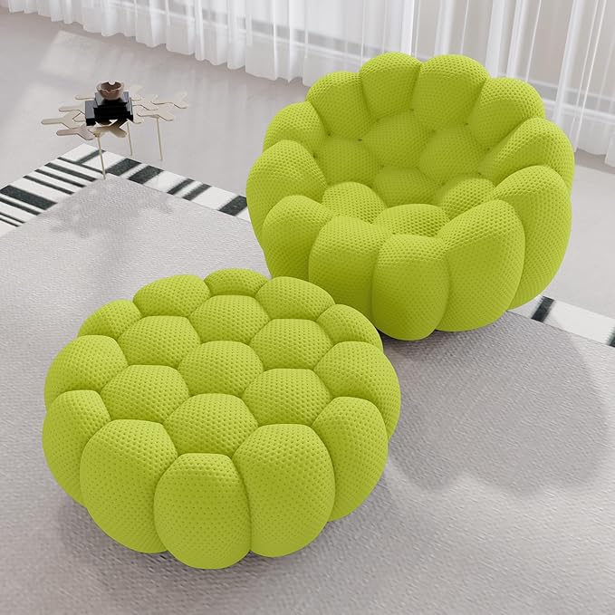 Bubble Couch 41.34'' Oversized Bubble Sofa Chair Modern Lazy Lounge Chair Mesh Fabric Round Floor Sofa 3D Honeycomb Shape Curved Couches for Living Room (Lemon Green)